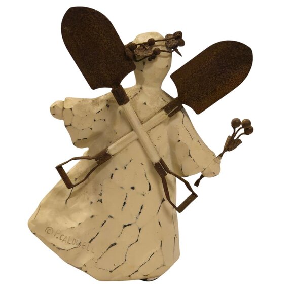 Angel Figurine Garden Shovel Wings Flowers Gardener 7 Inch P Caldwell - Picture 13 of 16
